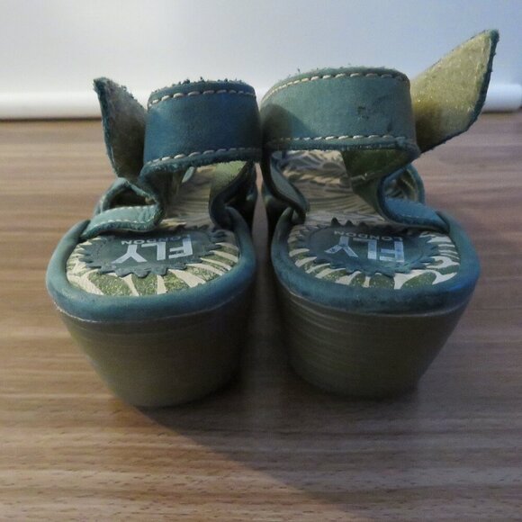 FLY LONDON Leather Yisa Wedge Sandals in Forest Green Sz US 6-6.5 / EU 38 - Picture 6 of 13